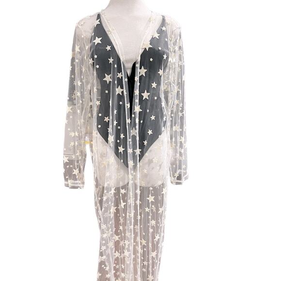 BOOHOO STAR MESH MAXI BEACH KIMONO COVERUP SIZE L NWT - Picture 2 of 8